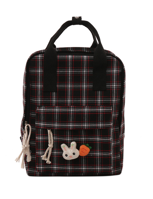 Fashion Black Without Bear Cartoon Rabbit Ears Radish Plaid Backpack