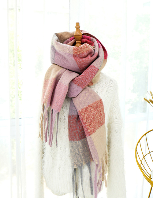 Fashion Pink Thick Knit Tassel Shawl Long Bib
