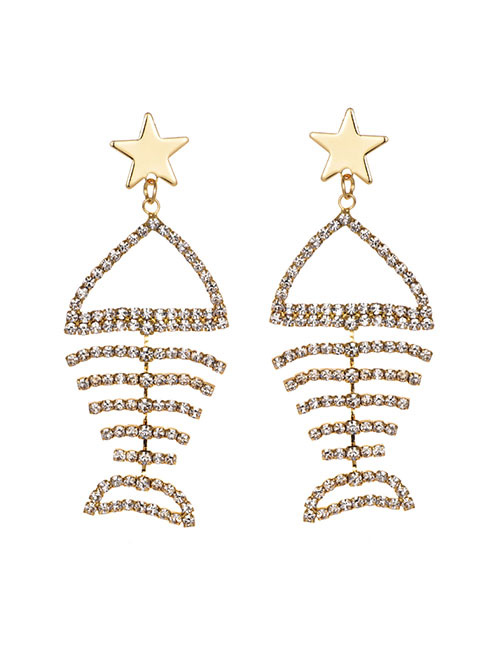 Fashion Gold Alloy Studded Fish Bone Earrings