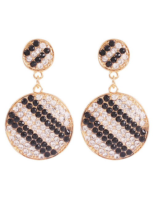 Fashion Golden Round Black Diamond Alloy Rhinestone Geometric Earrings