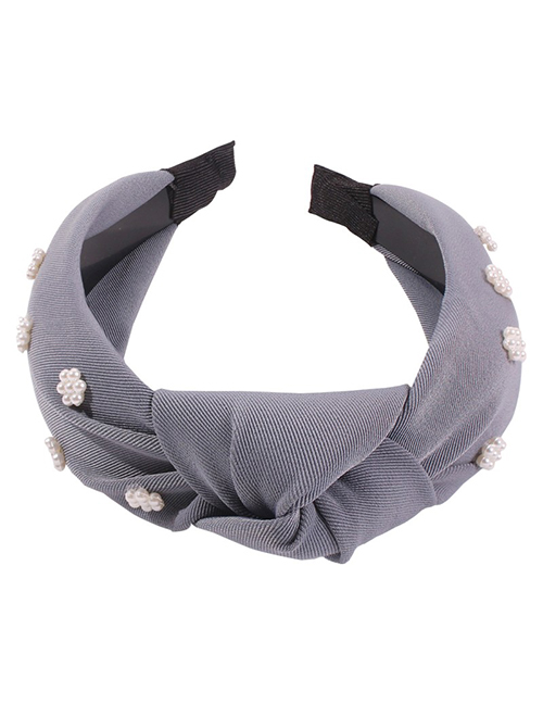 Fashion Gray Cloth Pearl Knotted Headband