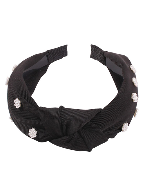 Fashion Black Cloth Pearl Knotted Headband