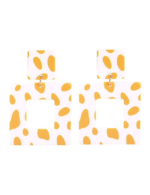 Fashion Large Square White + Yellow Resin Color Matching Geometric Earrings