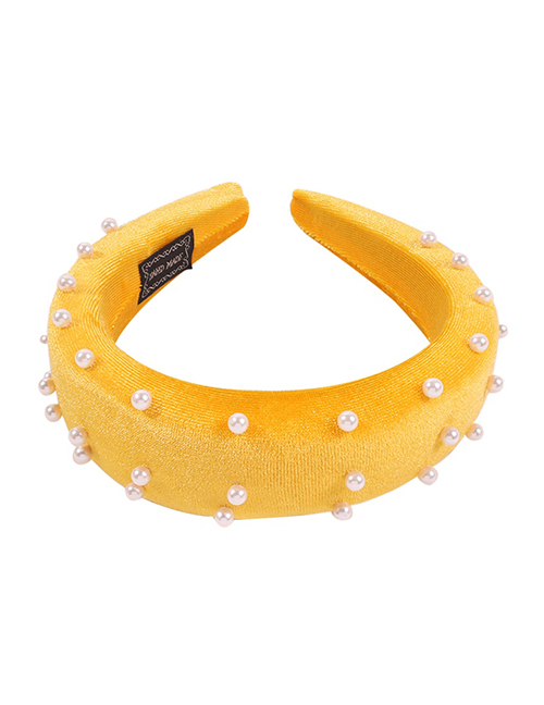 Fashion Yellow Corduroy Pearl Headband