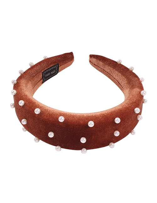 Fashion Brown Corduroy Pearl Headband