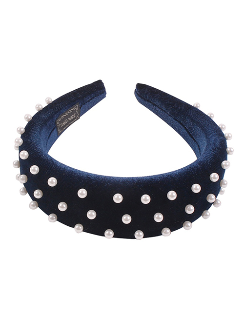Fashion Navy Blue Corduroy Pearl Headband