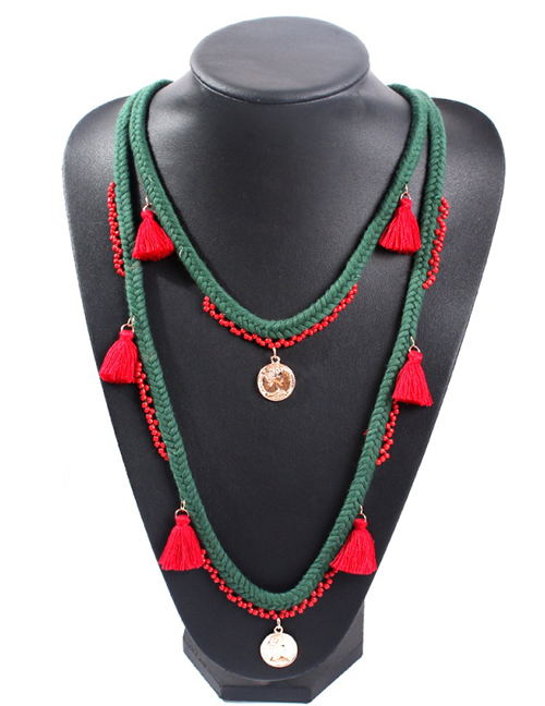 Fashion Green Alloy Rice Beads Tassel Necklace