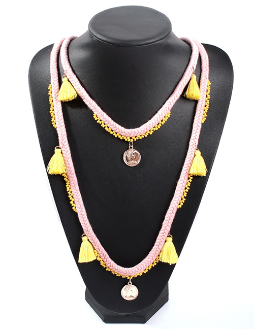 Fashion Pink Alloy Rice Beads Tassel Necklace