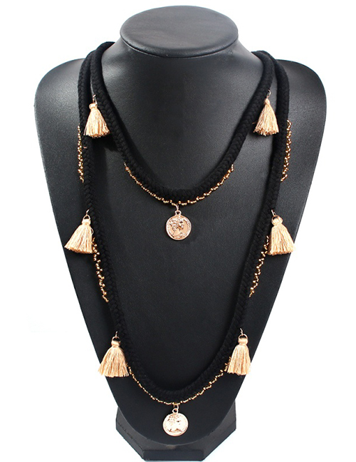 Fashion Black Alloy Rice Beads Tassel Necklace