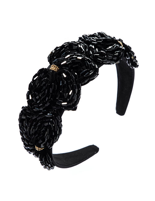 Fashion Black String Crystal Flower Cloth Wide-brimmed Headband