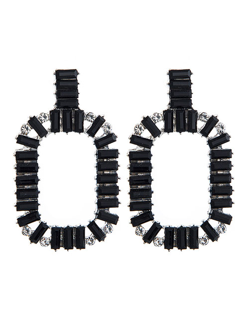 Fashion Black Alloy Diamond Square Acrylic Earrings