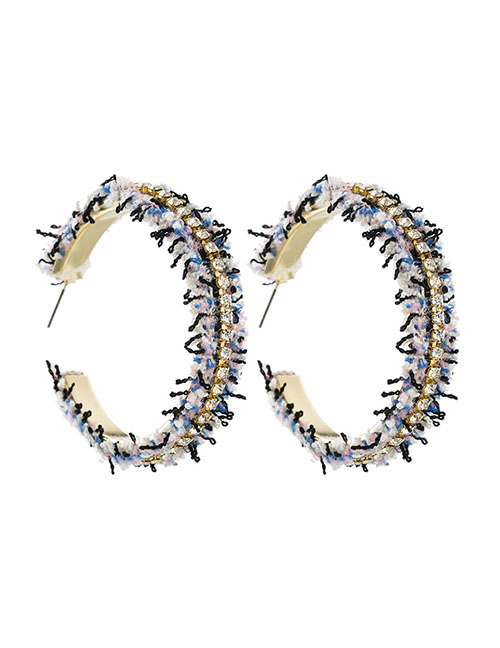 Fashion Blue Alloy C-shaped Diamond Stud Earrings