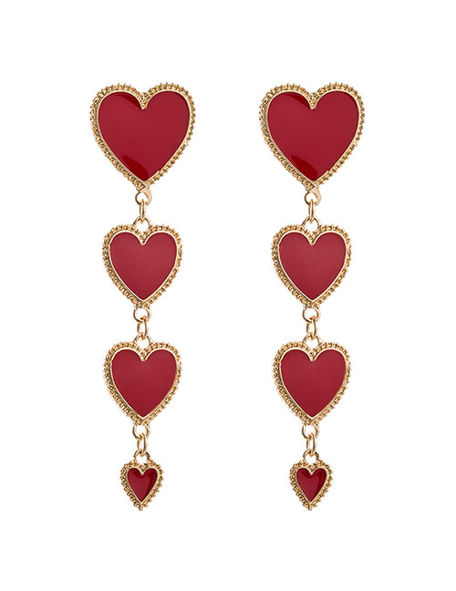 Fashion Red Heart-shaped Tassel Earrings