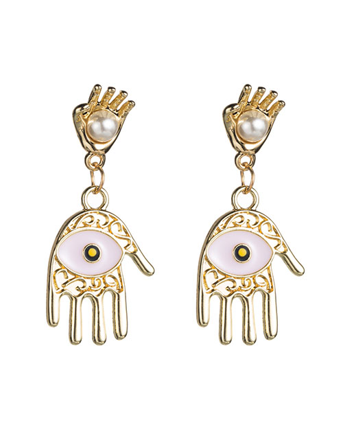 Fashion Light Pink Multilayer Alloy Palm Drops Eyes With Pearl Earrings