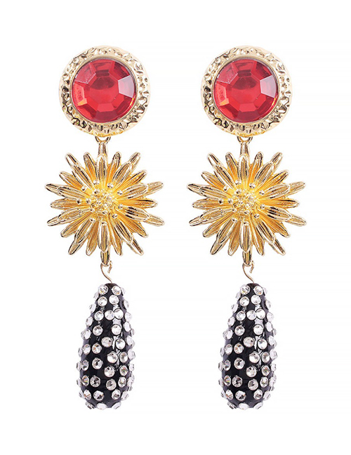 Fashion Red Alloy Rhinestone Geometric Earrings