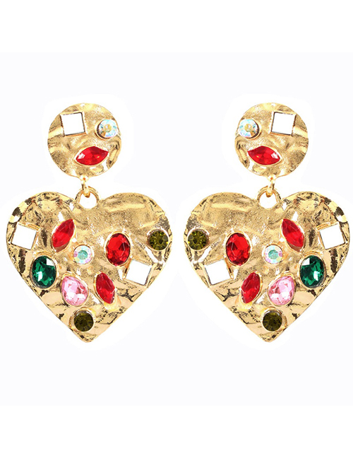 Fashion Golden Heart Shape Alloy Rhinestone Geometric Earrings