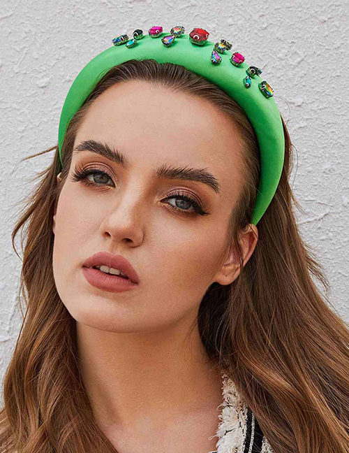 Fashion Green Satin Cloth Rhinestone Headband
