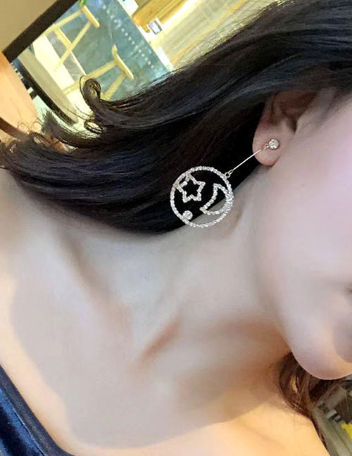 Fashion Gold Full Circled Star And Moon Earrings