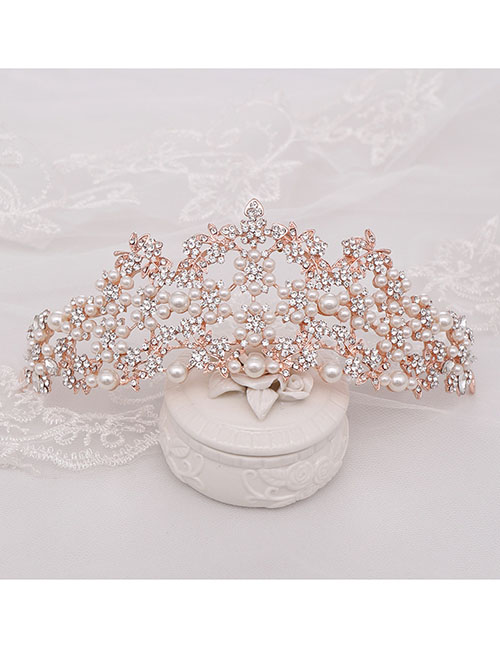 Fashion Rose Gold Pearl Crown Headband