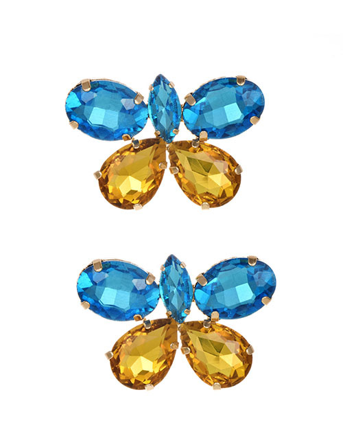 Fashion Light Blue Alloy Diamond Butterfly Stud Earrings