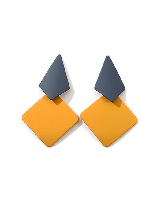 Fashion Yellow Geometric Diamond-shaped Alloy Stud Earrings