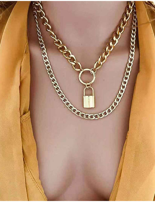 Fashion Gold Locked Multi-layer Alloy Necklace