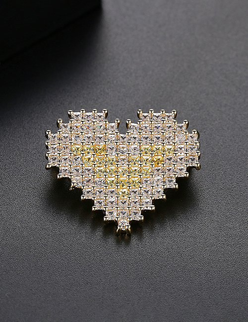 Fashion Yellow Heart-shaped Copper-inlaid Zirconium Brooch