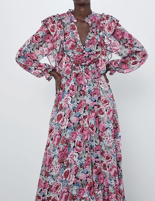 Fashion Color Laminated Flower Print Dress