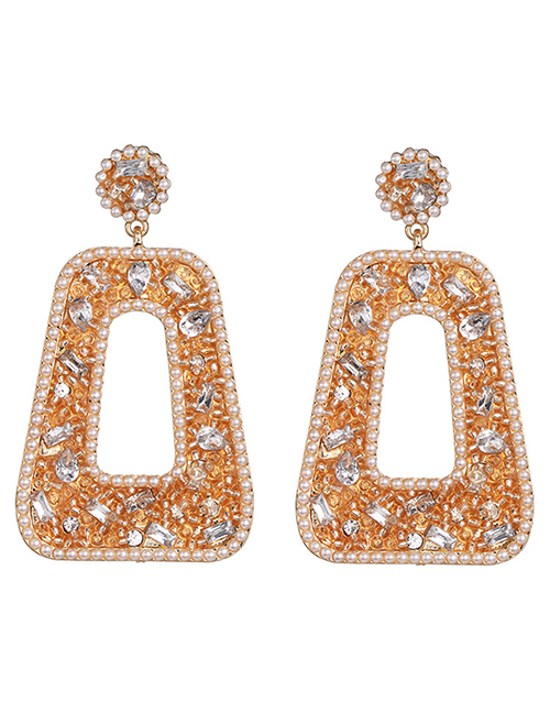 Fashion Four-corner Champagne Geometric Diamond Stud Earrings