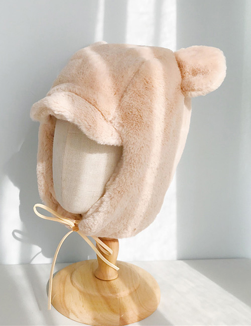 Fashion Bear Ear Leather Rope Baotou Cap Apricot Powder Bear Ear Earmuffs Plush Cap