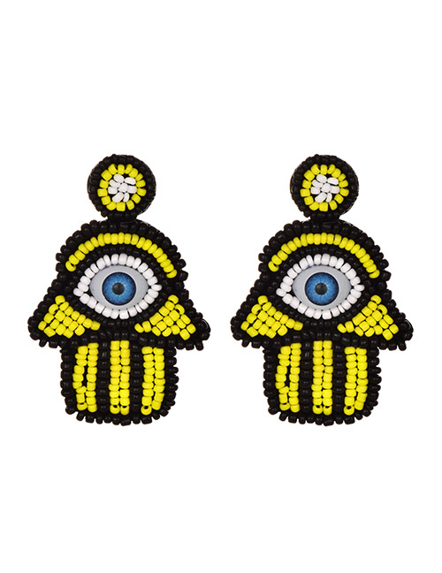 Fashion Yellow Alloy Rice Beads Palm Ear Studs