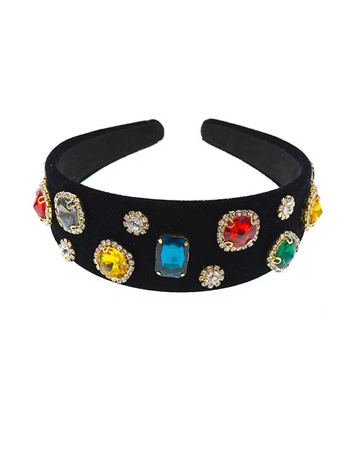Fashion Black Diamond-studded Gold And Silk Embroidery Jacquard Headband