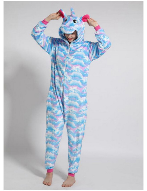 Fashion Detailed Sky Tianma Animal Cartoon Flannel One-piece Pajamas For Children