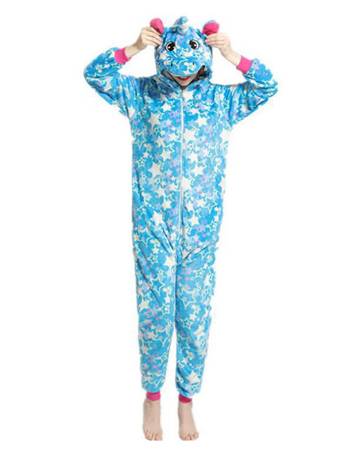 Fashion Blue Star Tianma Animal Cartoon Flannel One-piece Pajamas For Children