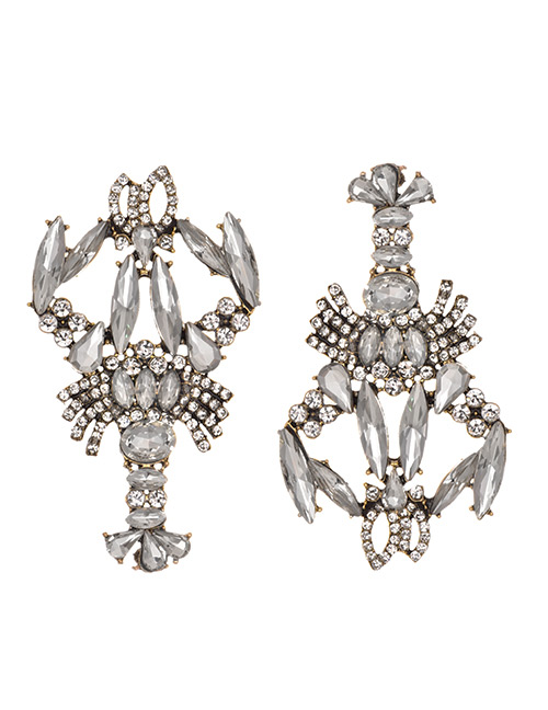 Fashion White Alloy-studded Asymmetric Crayfish Earrings
