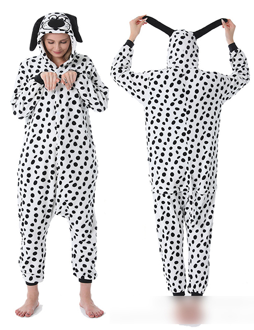 Fashion Dalmatian Flannel Cartoon Animal One-piece Pajamas