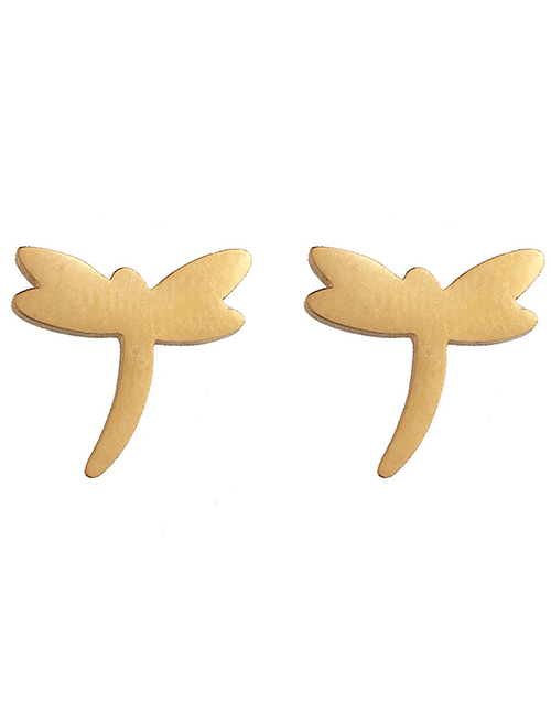 Fashion 蜻蜓gold Stainless Steel Geometric Pattern Earrings