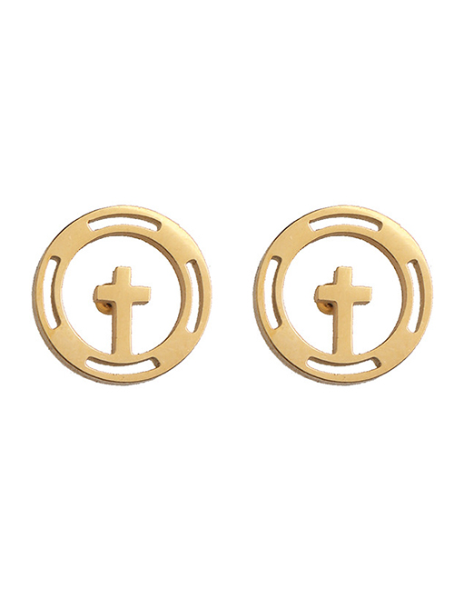 Fashion Cross Gold Stainless Steel Geometric Pattern Earrings