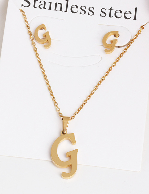 Fashion G Gold Stainless Steel Letter Necklace Earrings Two-piece