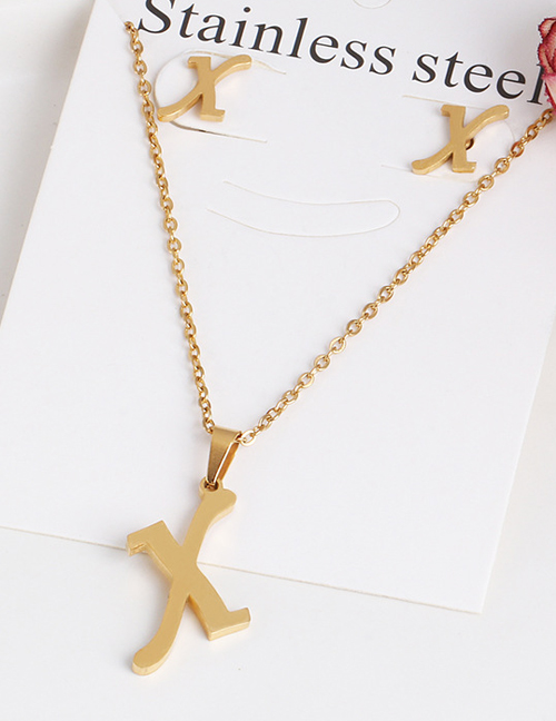 Fashion X Gold Stainless Steel Letter Necklace Earrings Two-piece