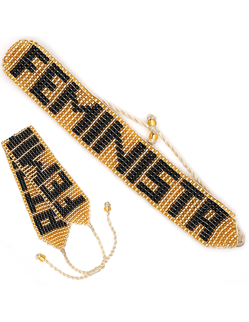 Fashion Gold + Black Letter Chingonrfeministrmgb Rice Beads Woven Bracelet