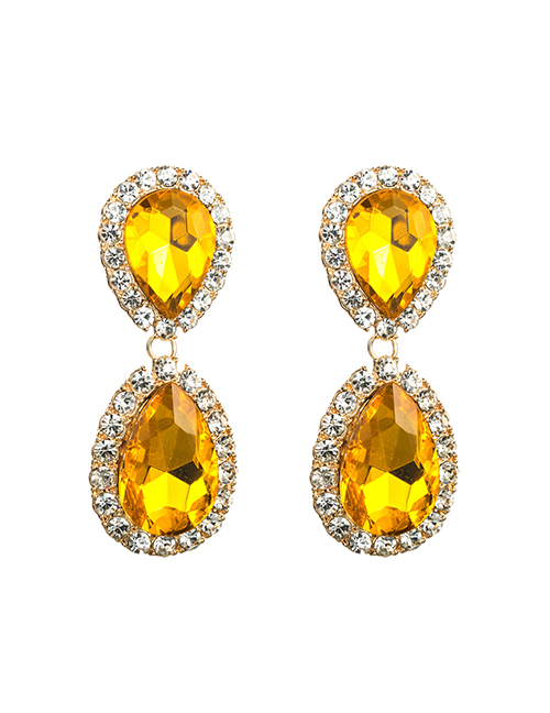 Fashion Gold Acrylic Drop-shaped Alloy Diamond Earrings