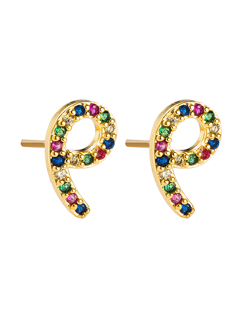 Fashion Gold Letter-shaped Copper With Colored Zircon Stud Earrings