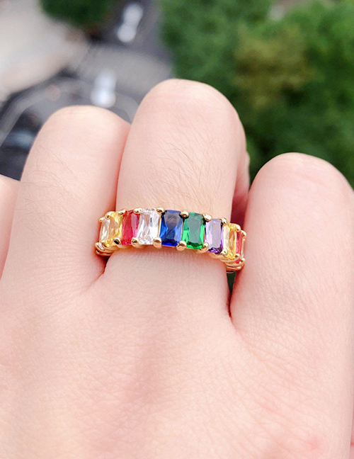 Fashion Color Micro-inlaid Zircon Copper Plated 18k Gold Ring