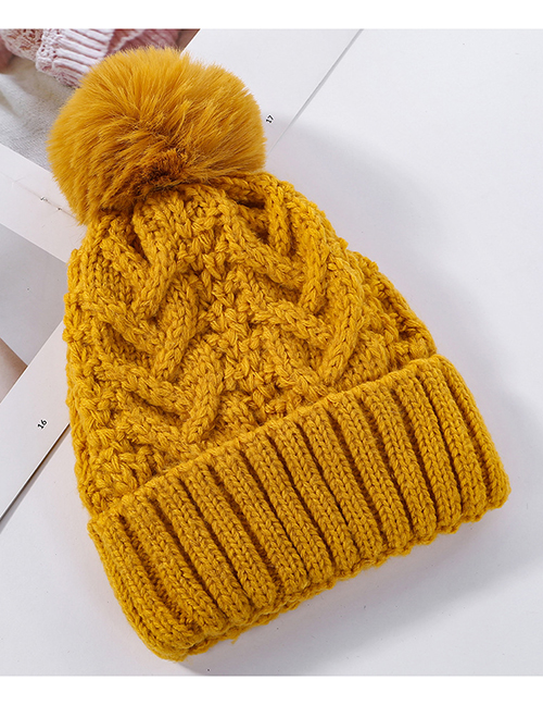 Fashion Yellow Hemp Pattern Plus Velvet Double Wool Cap