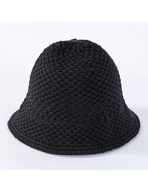 Fashion Black Solid Color Knit Wool Fisherman Hat
