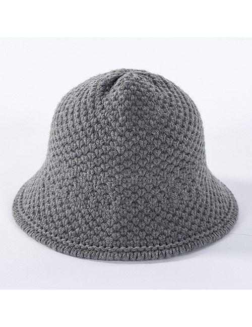 Fashion Gray Solid Color Knit Wool Fisherman Hat
