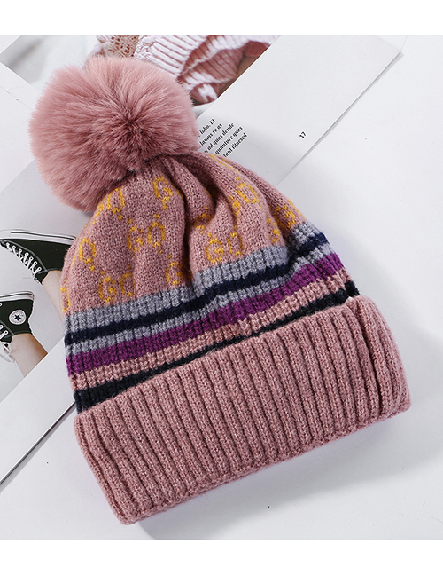 Fashion Pink Knitted Wool Ball Color Matching And Cashmere Cap