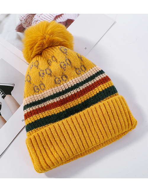 Fashion Yellow Knitted Wool Ball Color Matching And Cashmere Cap