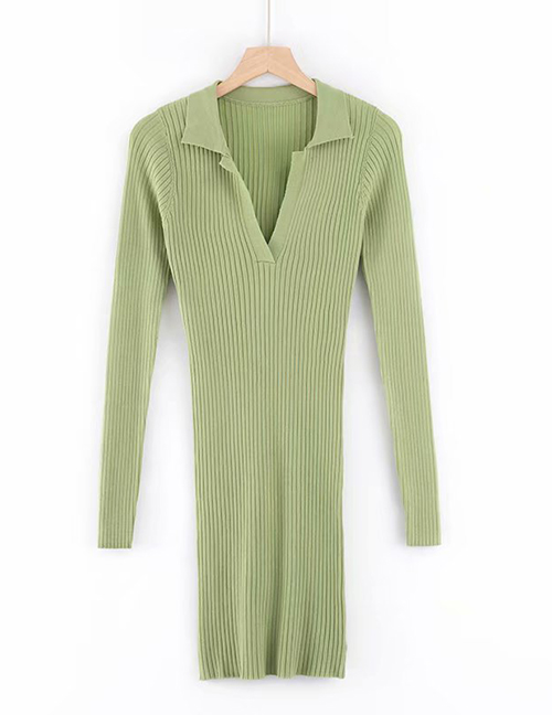 Fashion Fruit Green Knit Po Collar Dress